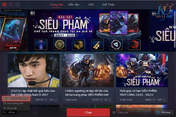 Hướng Dẫn Sửa Lỗi Failed To Patch LOL 3 Biểu tượng chiếc cờ lê của Garena